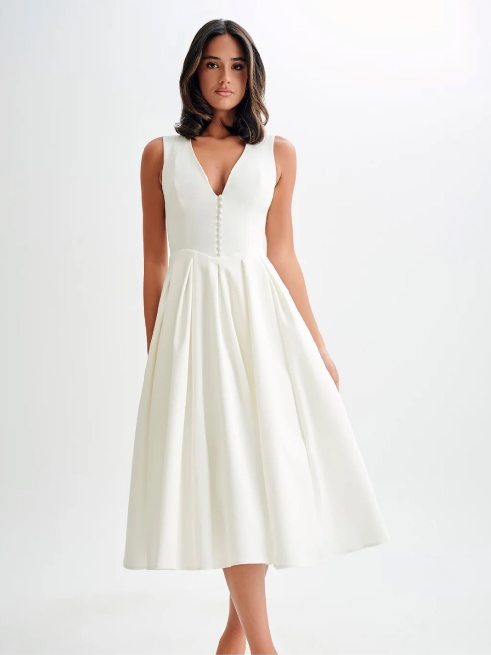 Meshki Keely Cotton Sleeveless Midi Dress - White - Picture 2 of 11